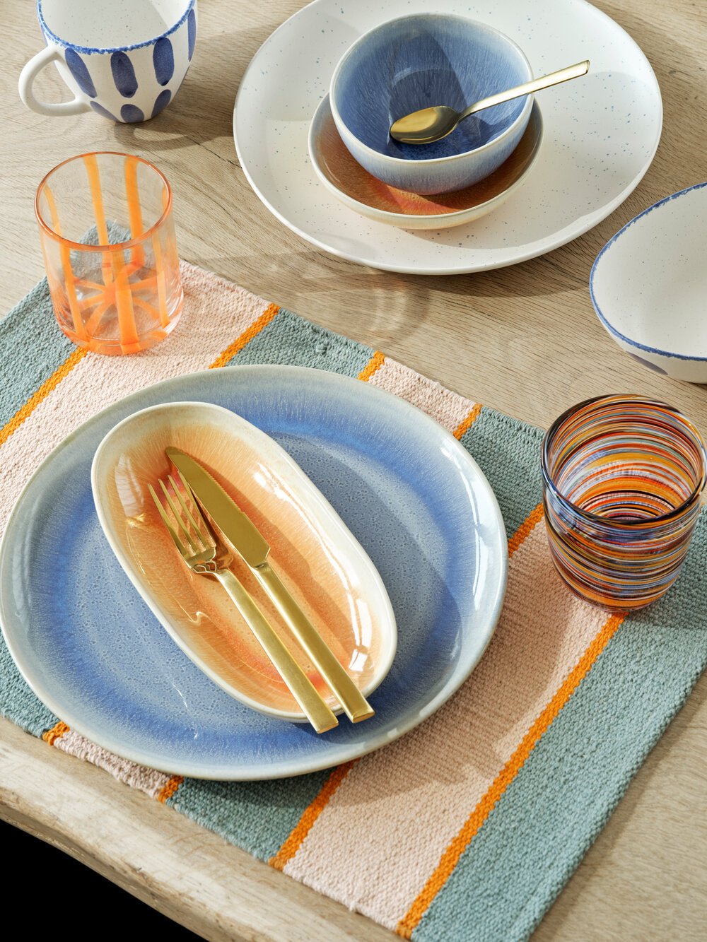 Tumbler glas med striber - orange